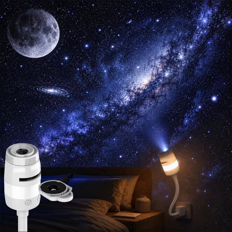 Galaxy Star Projector with interchangeable scene discs and Milky Way projection
